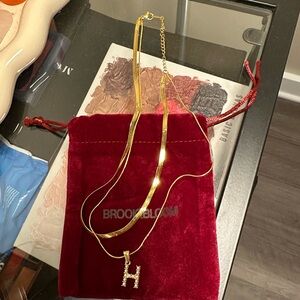 Brand New Brook+Bloom Gold “H” Necklace with Initial Pendant
